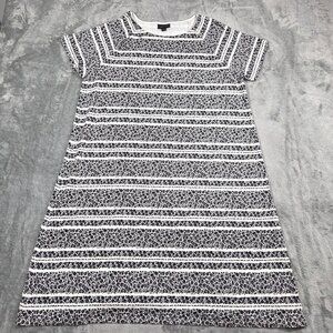 J Jill Dress Womens Large Wearever Collection Black White Floral Stripe Shift